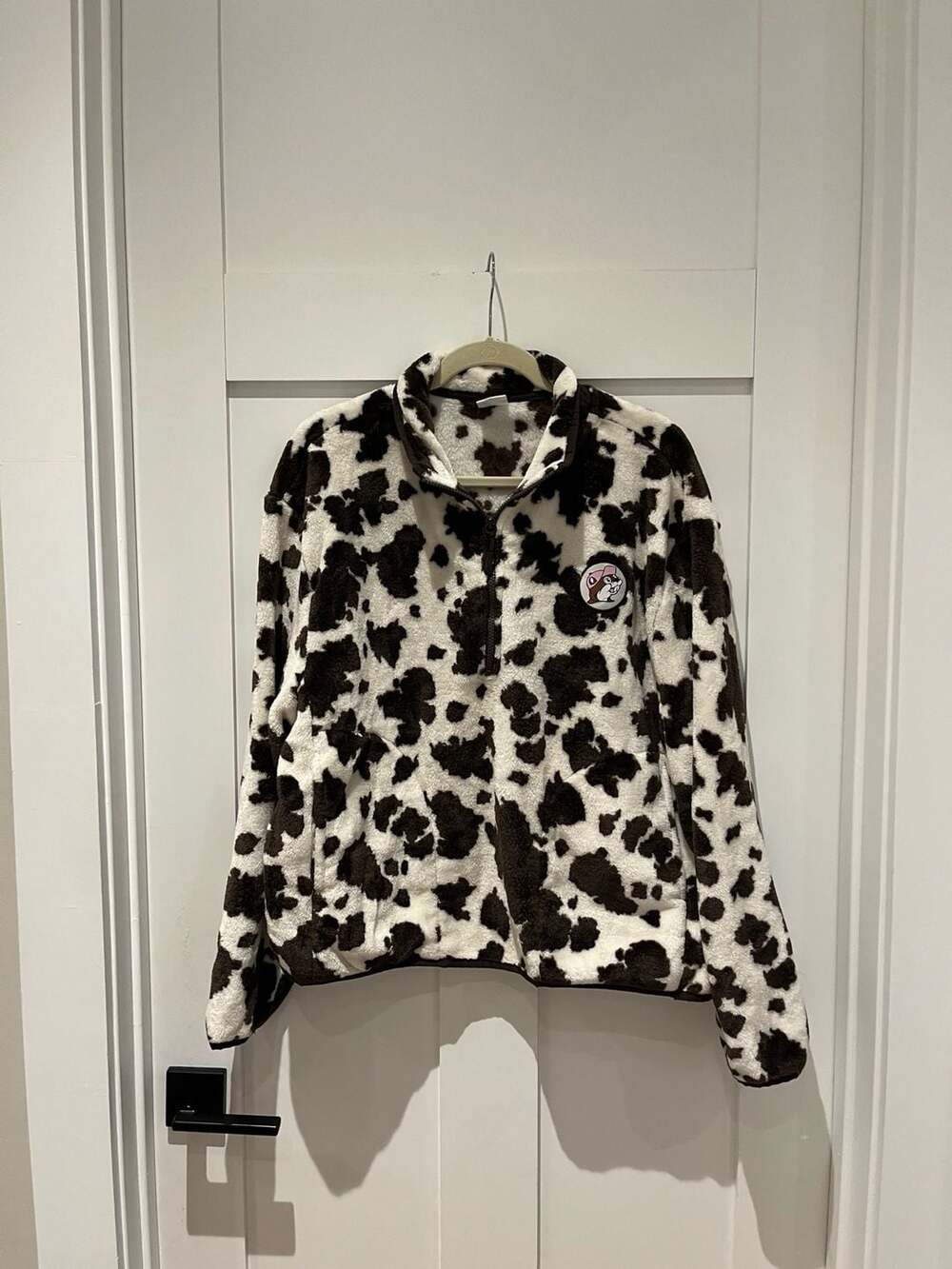 Buc-ee's Cow Print Fleece Quarter Zip Pullover Jacket XL